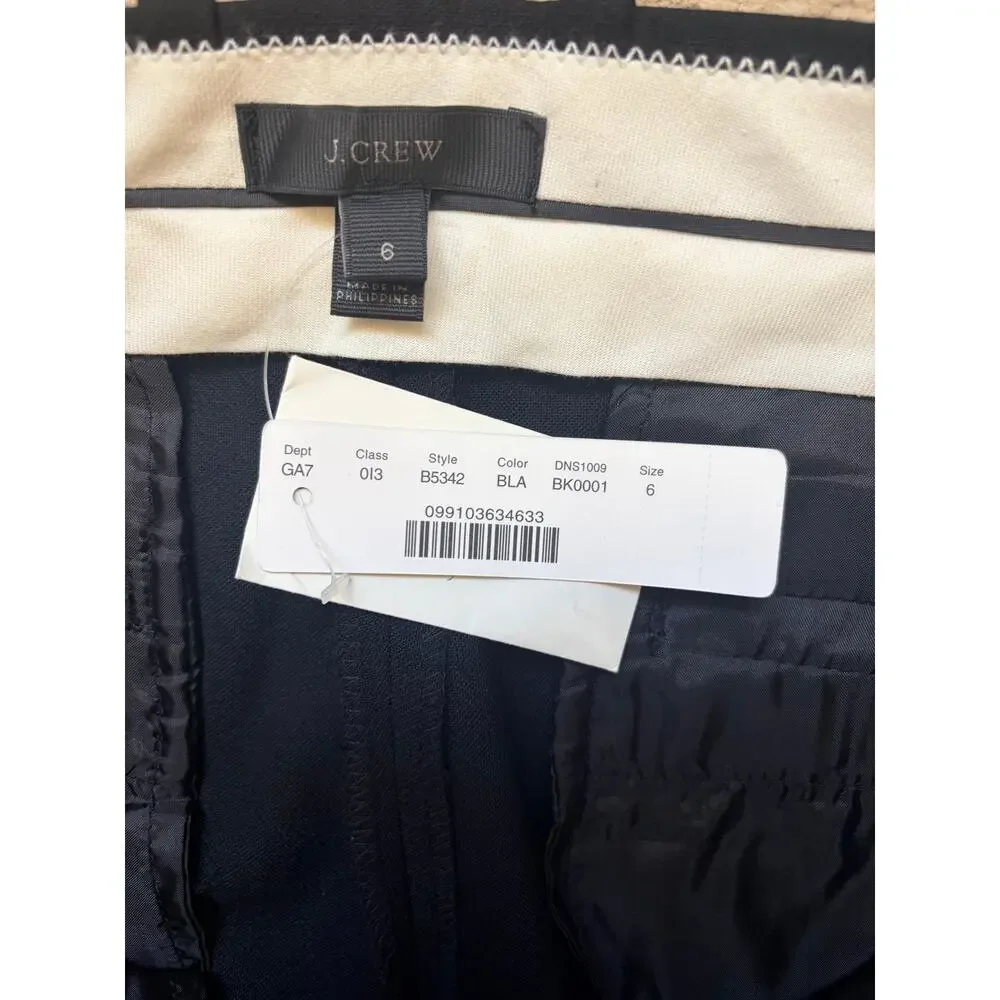 NWT J.Crew Italian Stretch Wool Slim Straight Dress Pants Black Size 6